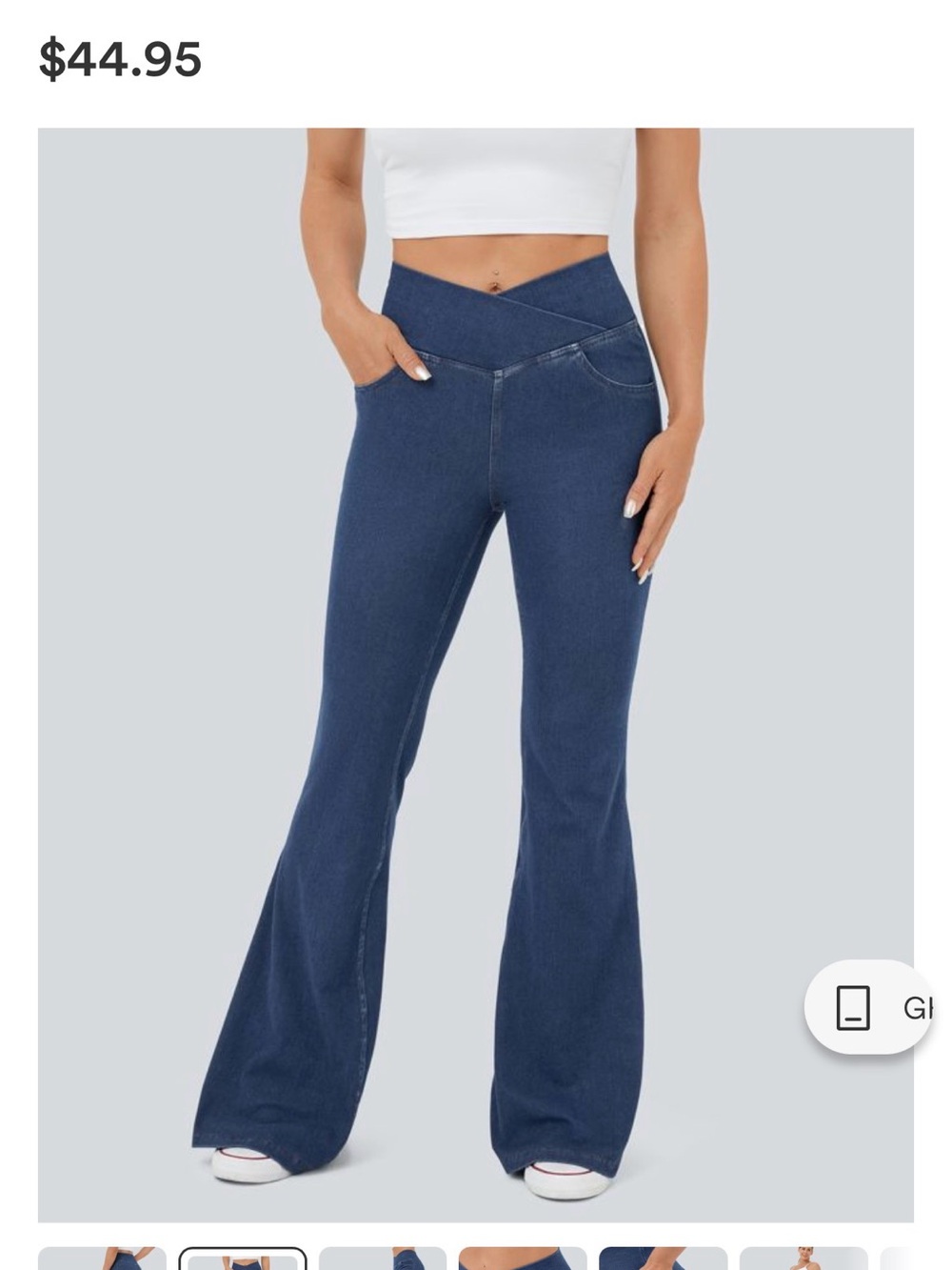 Halara Flex High Waisted Crossover InstantCool Flare Bellbottom Denim TALL LARGE - Picture 4 of 7